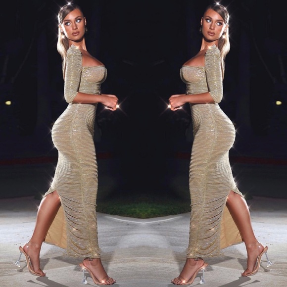 - Ruched Chiffon Long Maxi Dress